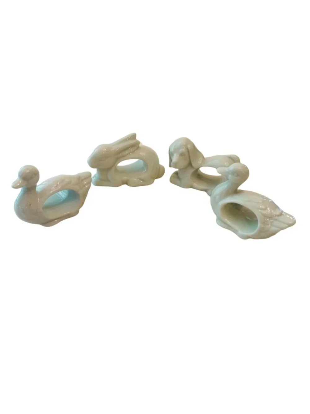 Vintage Napkin Holder Rings White Porcelain Animals Set of 4 with Box 1984